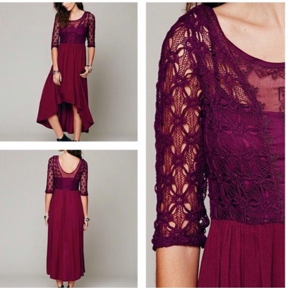 Free People Dresses & Skirts - Free People Lonesome Dove Hi Low Plum Lace Dress 8